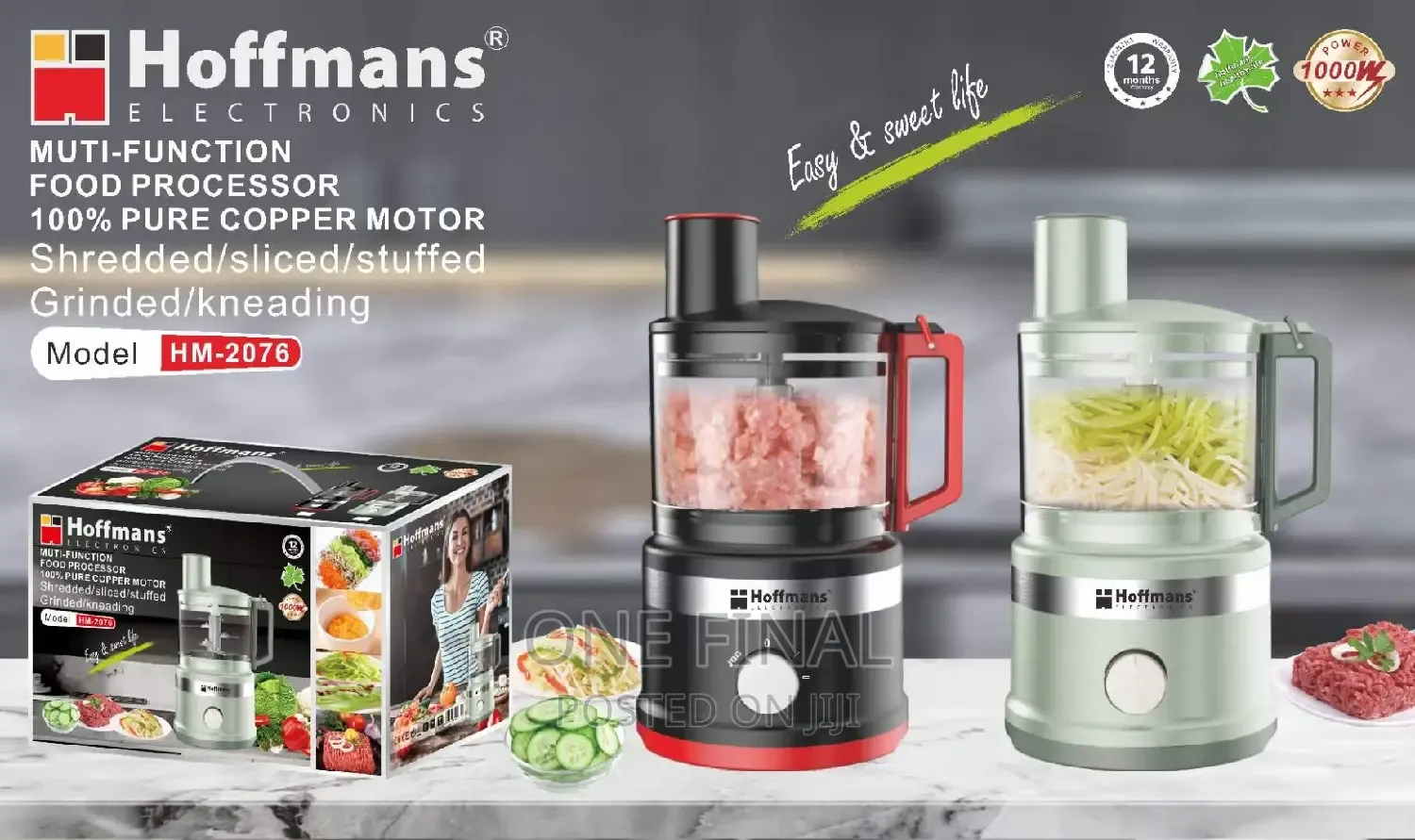 Hoffmans Electric Food Processor HM-2076, Muti-Function Grinded/kneading