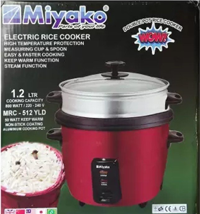 Miyako Rice Cooker Double Pot 1.2 Ltr MRC-512 YLD