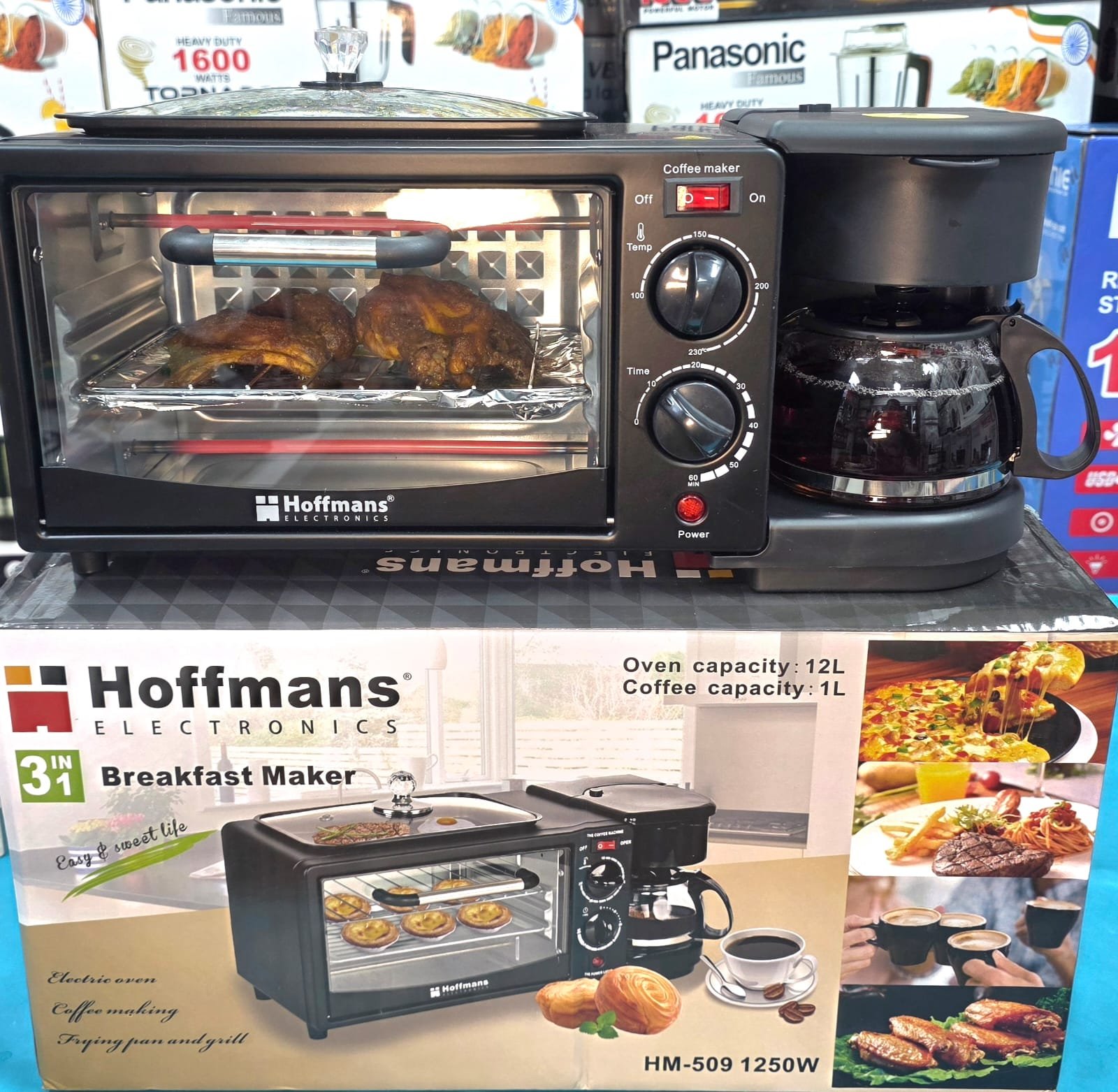 Hoffman,s Breakfast maker 3in1 {12Liter Oven+1 Liter Coffee Maker+Frying Pan & Gril} Model- HM-509, 1250 Watts, Best Solution & Best Quality.